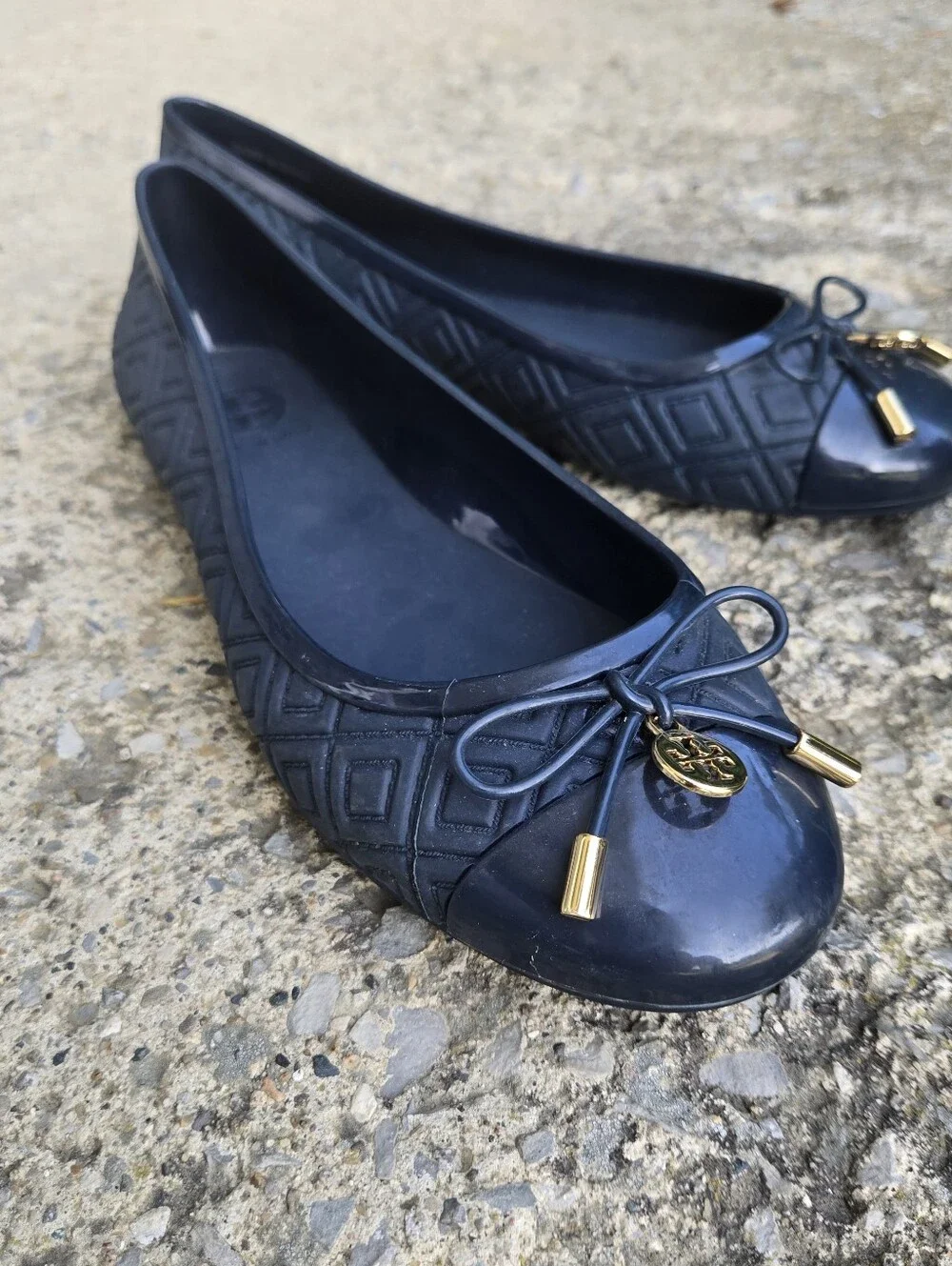 Tory Burch Jelly Flats Navy Blue Bow Size 8